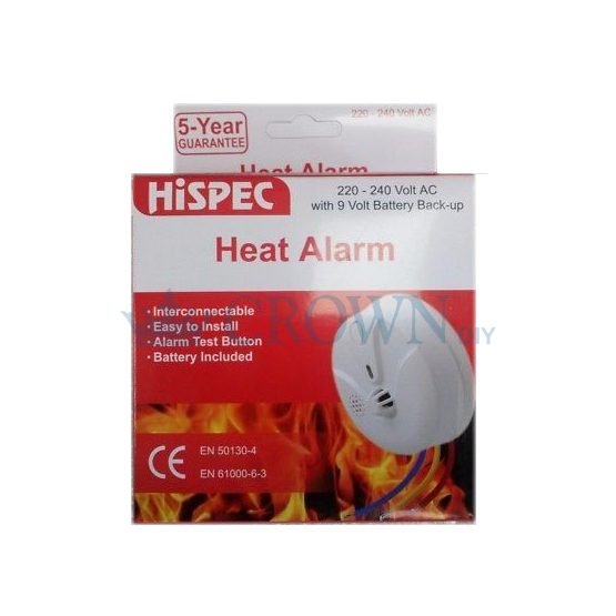 Hispec Mains Heat Alarm Detector Battery Backup