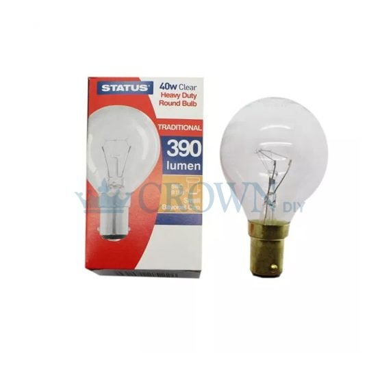 Status 40w Small Bayonet Cap Heavy Duty Round Bulb Clear