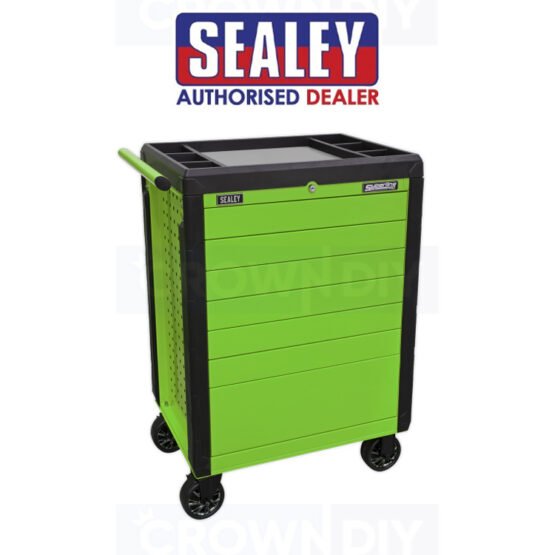 Sealey APPD7G High Visibility Green Tools Trolley 7 Push Open Drawer Rolling Cabinet Tool Box