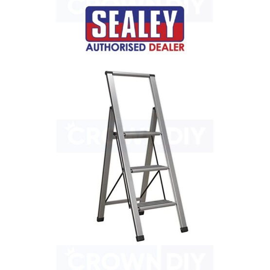 Sealey APSL3 Aluminium Folding Step Ladder 3 Step Safety Grip 150kg Capacity