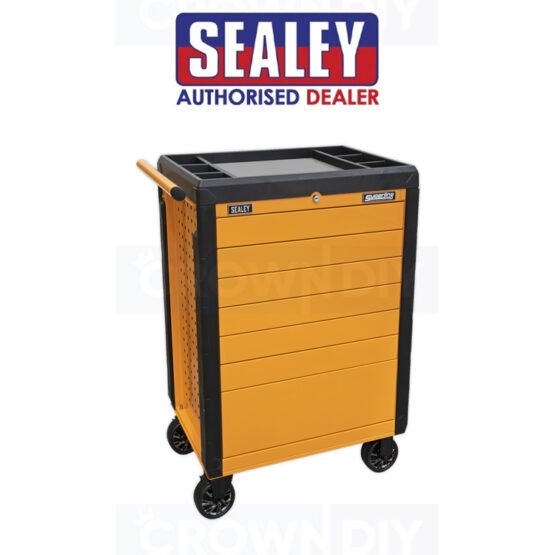 Sealey APPD7O Tools Trolley 7 Push Open Drawer Roller Cabinet Tool Box Orange